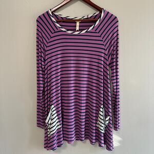 Matilda Jane Womens Small Tunic Shirt Long Sleeve Purple Stripes No Limitations